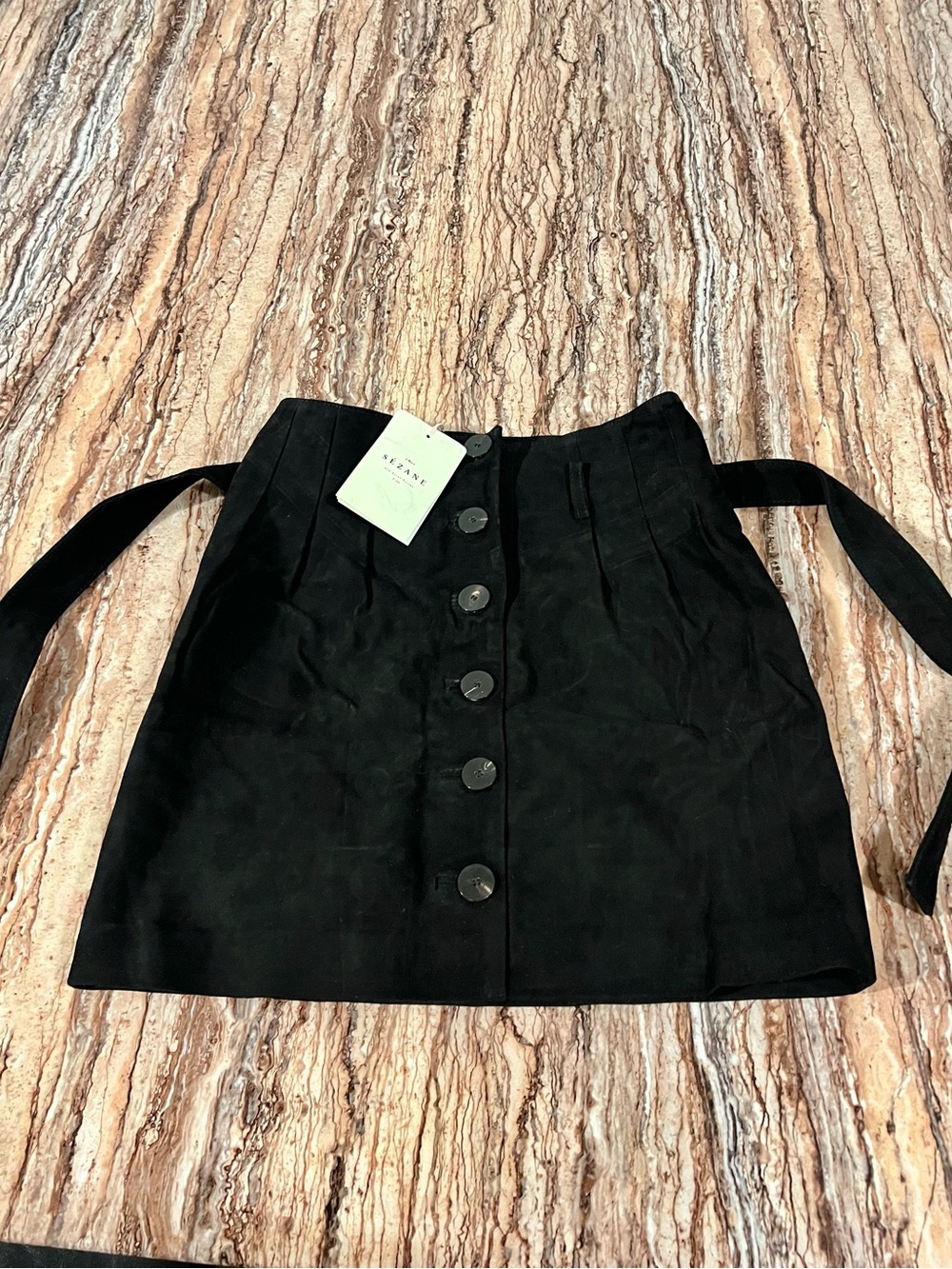 NOR Black Button-Front Mini Skirt with Tie Waist